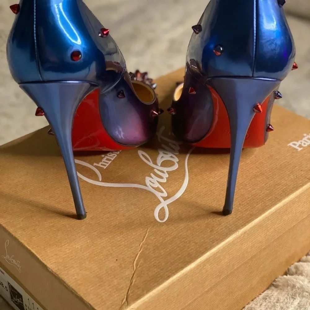 CHRISTIAN LOUBOUTIN Patent Scarabe Degraspike 120 Pumps Rose Digitale Size 38.5 - Picture 7 of 12